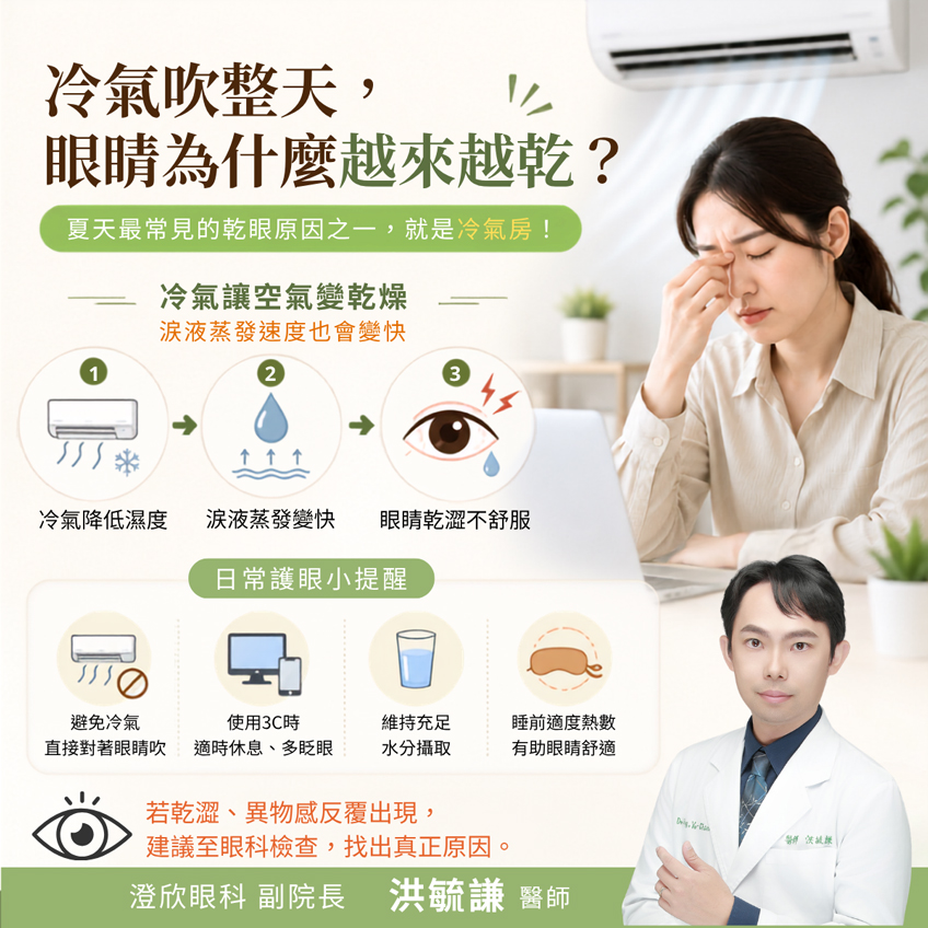冷氣吹整天，眼睛為什麼越來越乾？