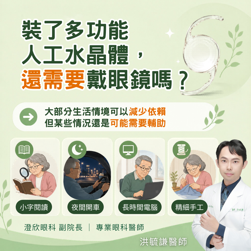 裝了多功能人工水晶體，還需要戴眼鏡嗎？