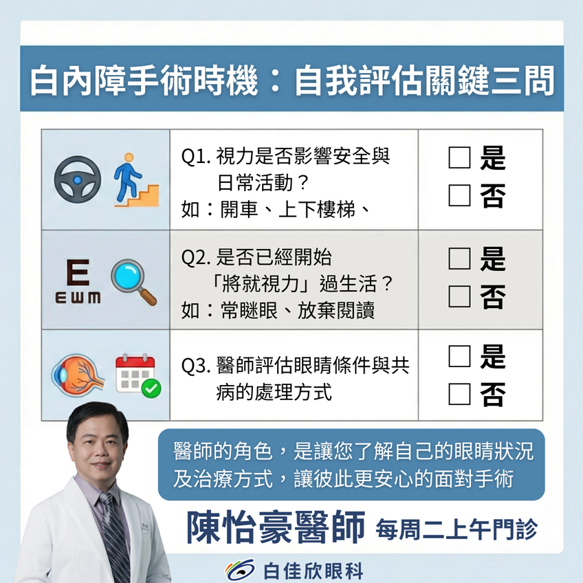 白內障手術時機：自我評估關鍵三問